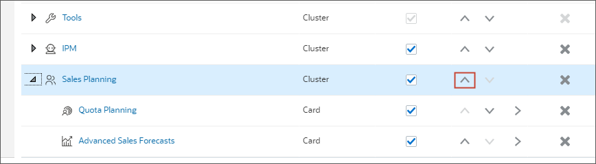 Move up the Sales Planning Cluster
